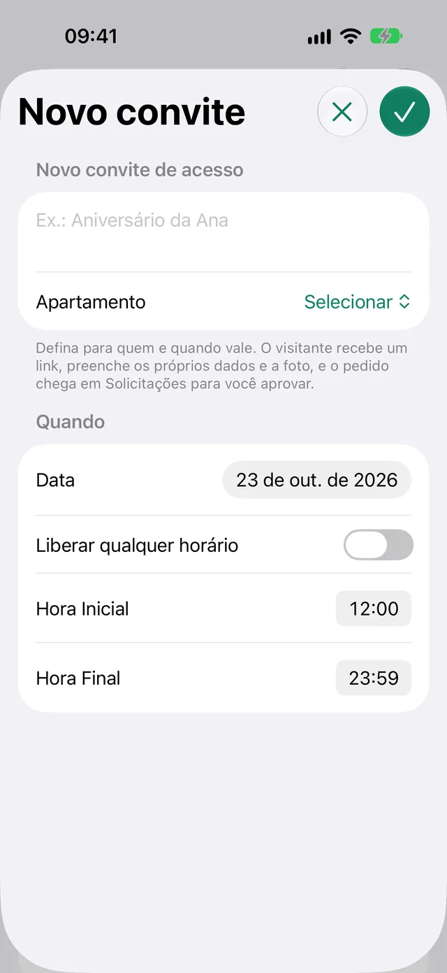 Criação de um convite com descrição, data e horário