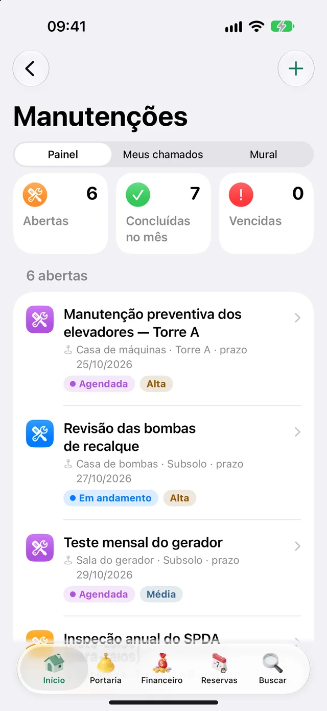 Chamados de manutenção no app do morador