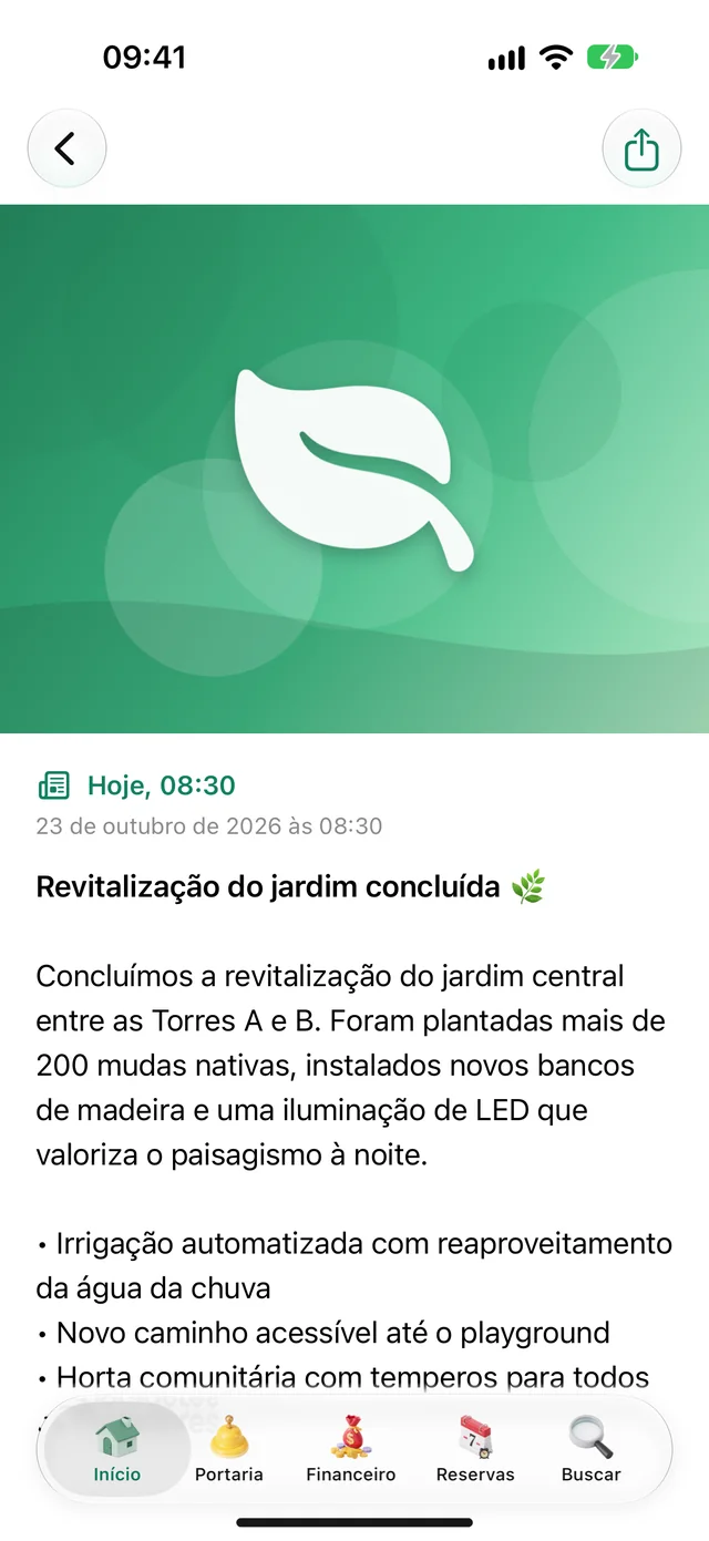 Publicação aberta no app do morador
