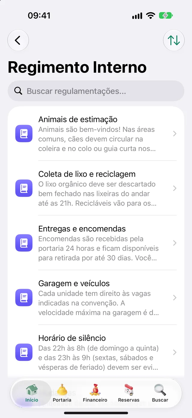 Regimento interno no app do morador