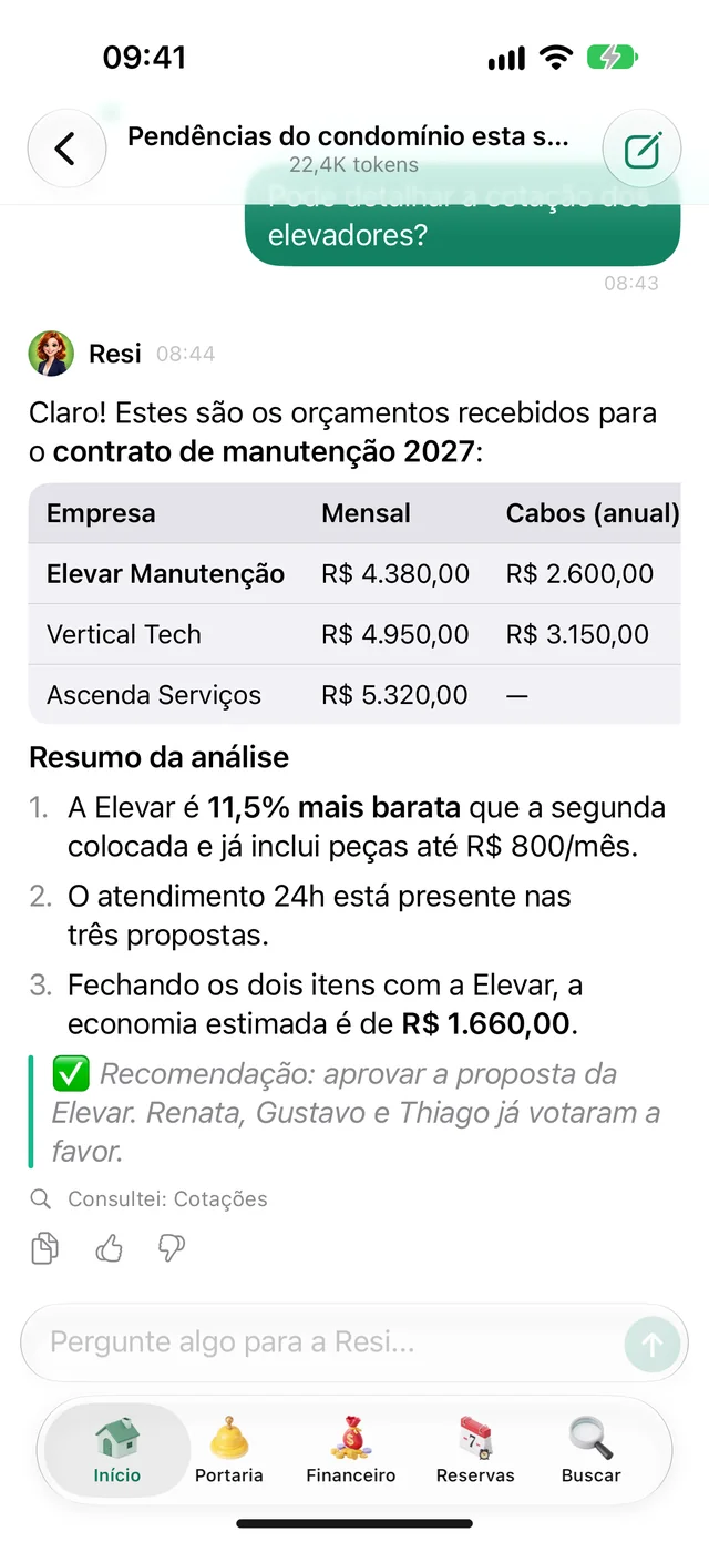 Conversa com a Resi no app da diretoria