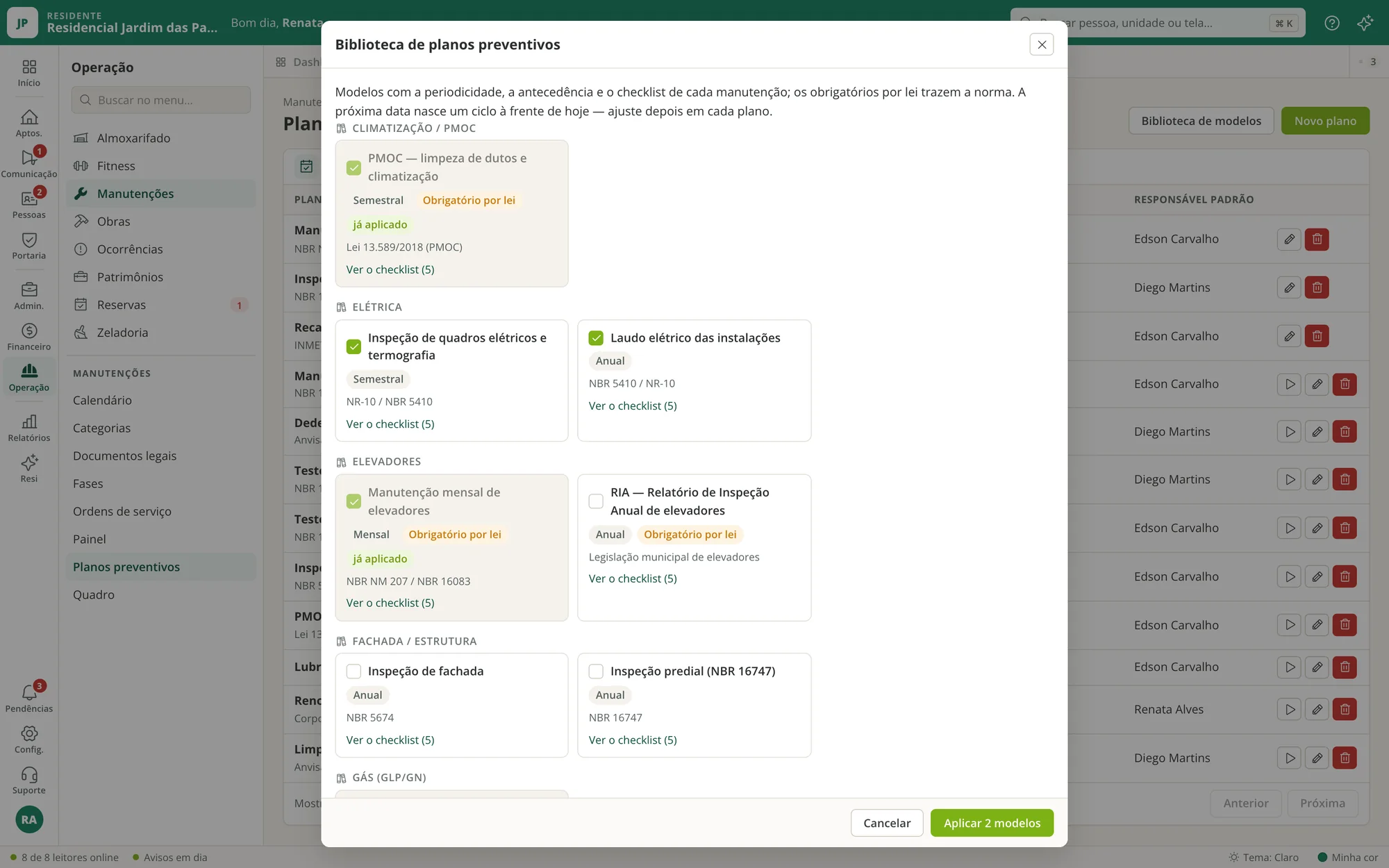 Biblioteca com os 22 modelos de manutenção preventiva