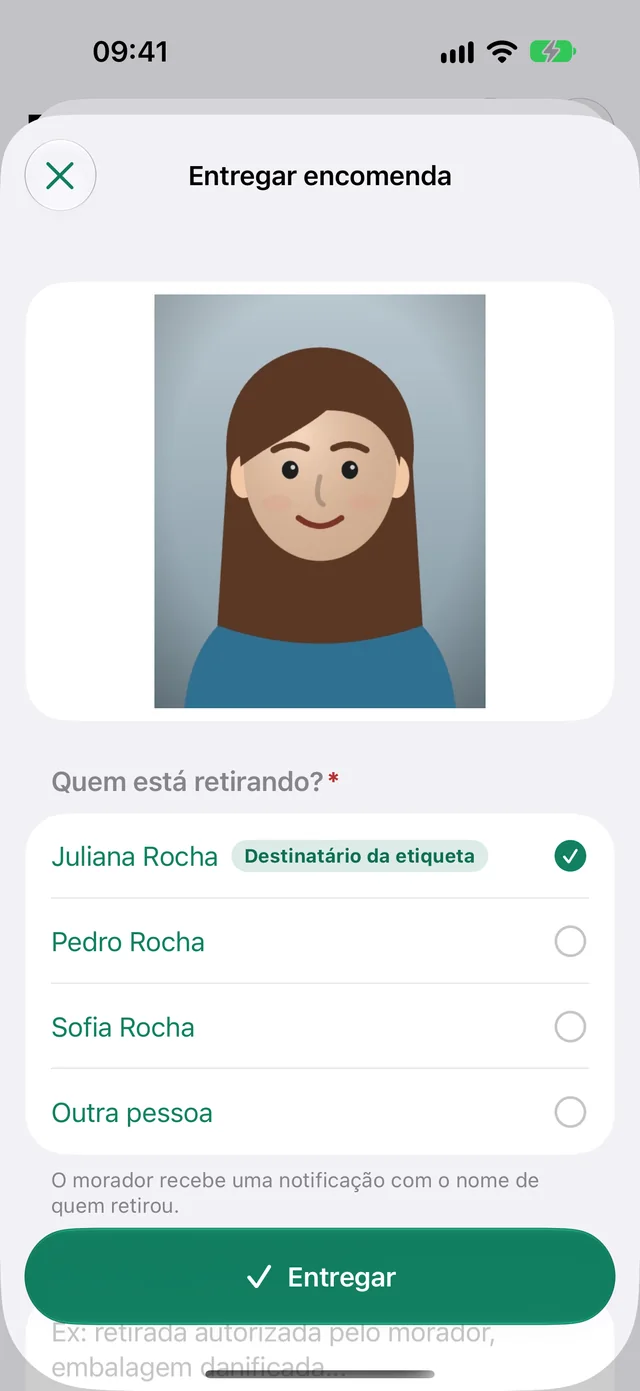 Entrega com a foto de quem está retirando