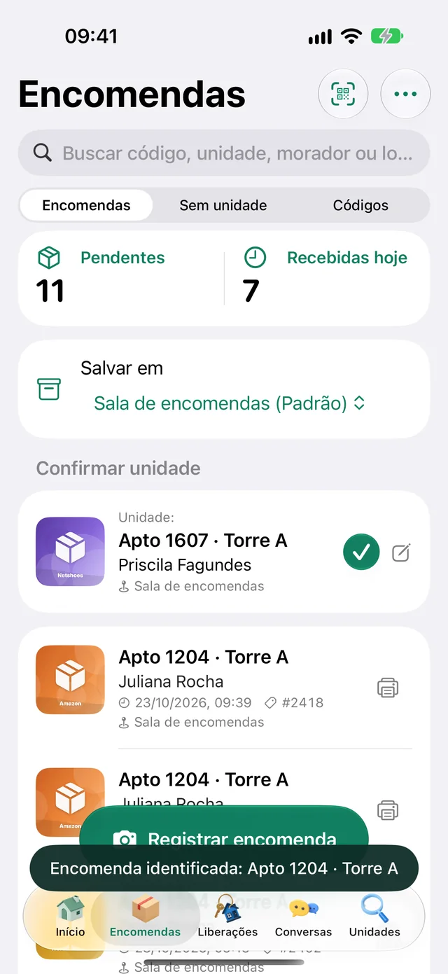 Aviso Encomenda identificada: Apto 1204 · Torre A