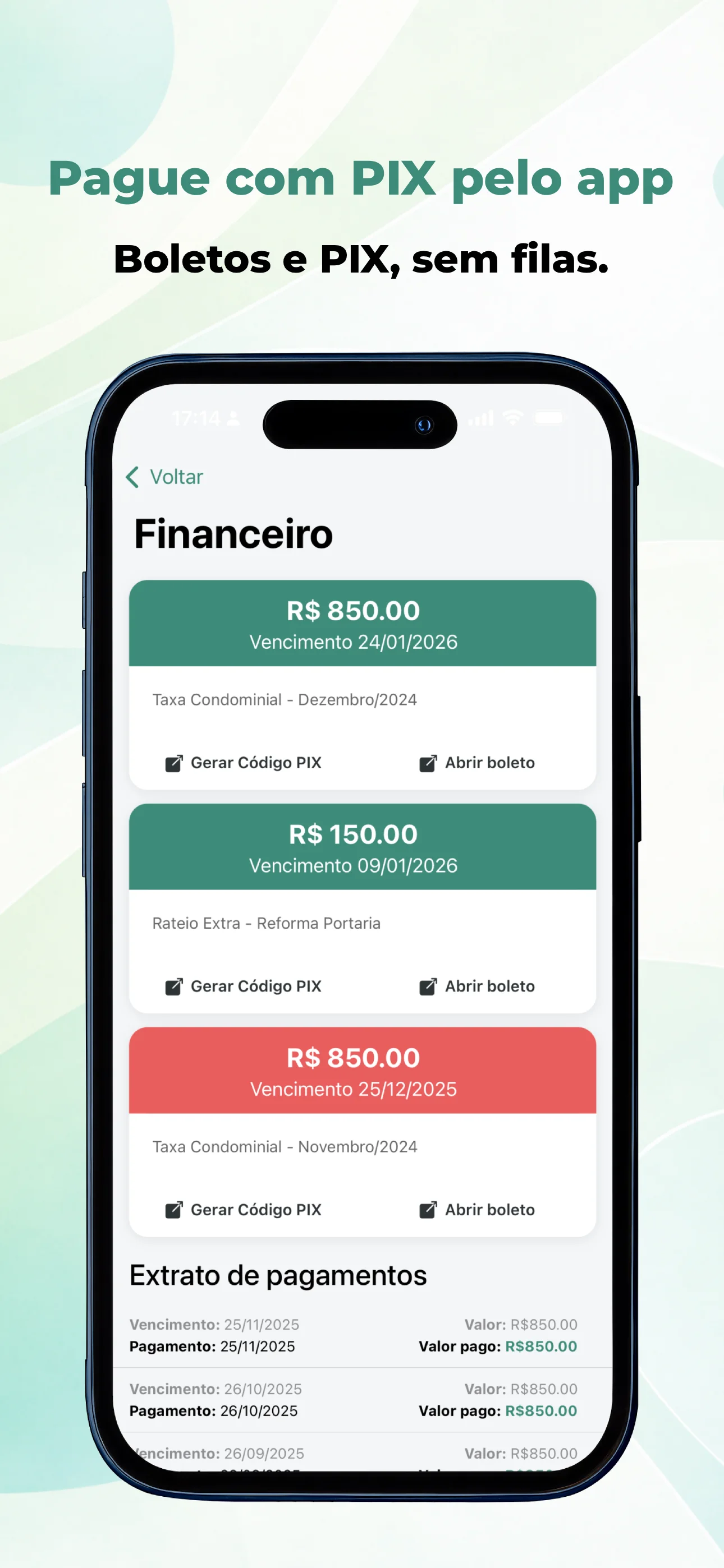 Área financeira - Pague com PIX